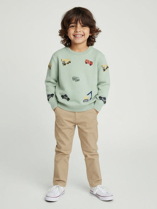 HOP Kids Sage Vehicle Embroidered Sweater