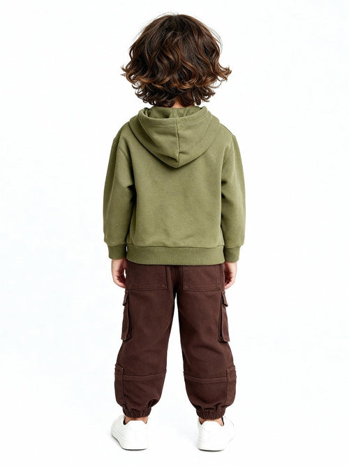 HOP Kids Dark Brown Mid-Rise Cotton-Blend Cargo Joggers