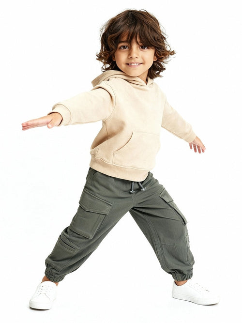 HOP Kids Olive Solid Mid-Rise Cotton-Blend Joggers
