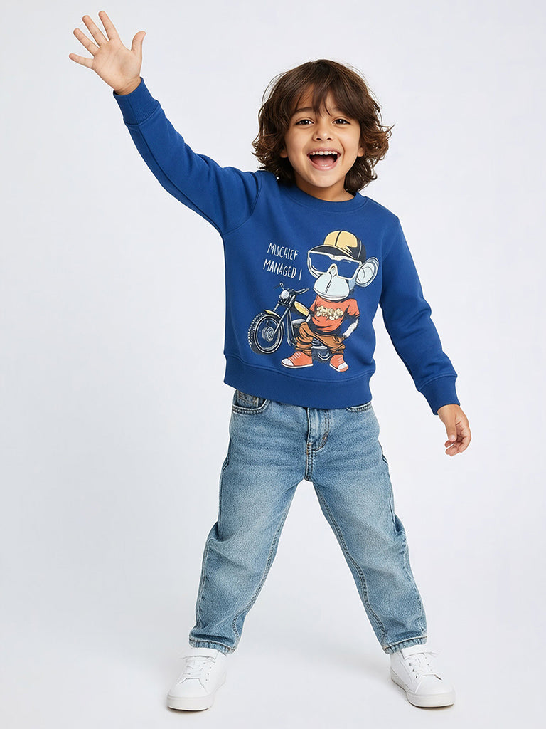 HOP Kids Navy Animal Pattern Cotton-Blend Sweatshirt