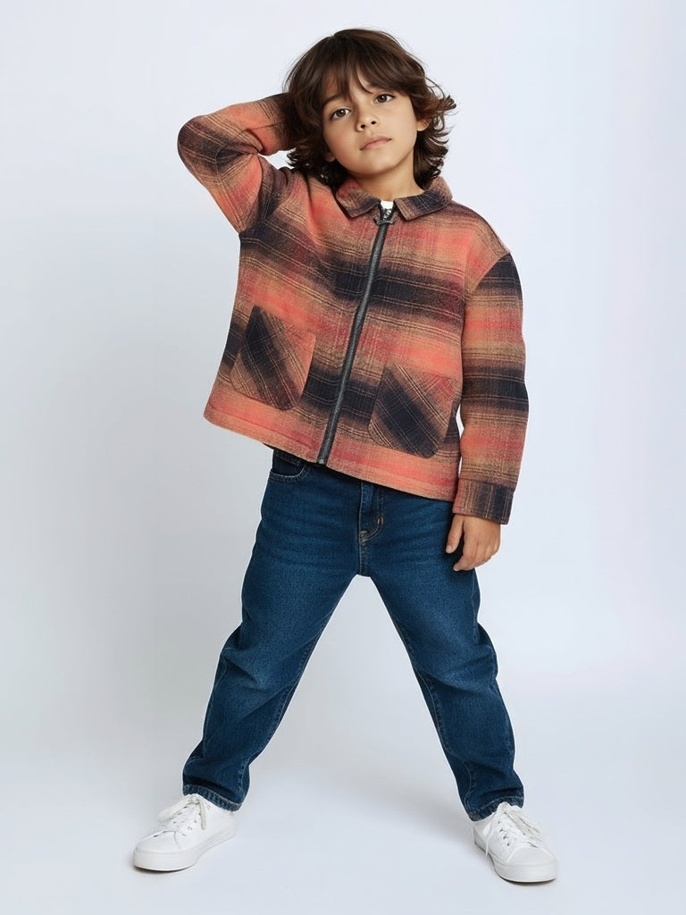 HOP Kids Rust Checkered Cotton Shirt