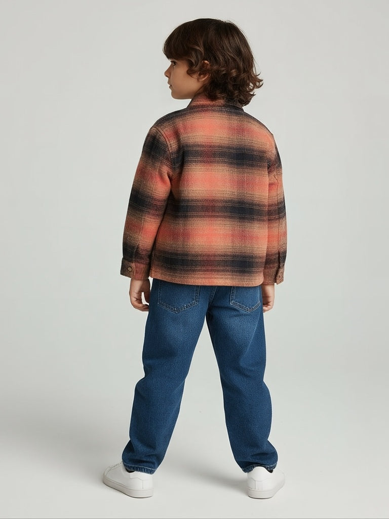 HOP Kids Rust Checkered Cotton Shirt