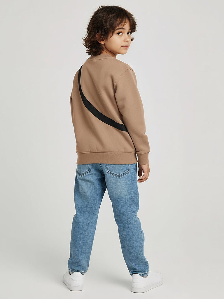 HOP Kids Brown Pouch Detailed Cotton-Blend Sweatshirt