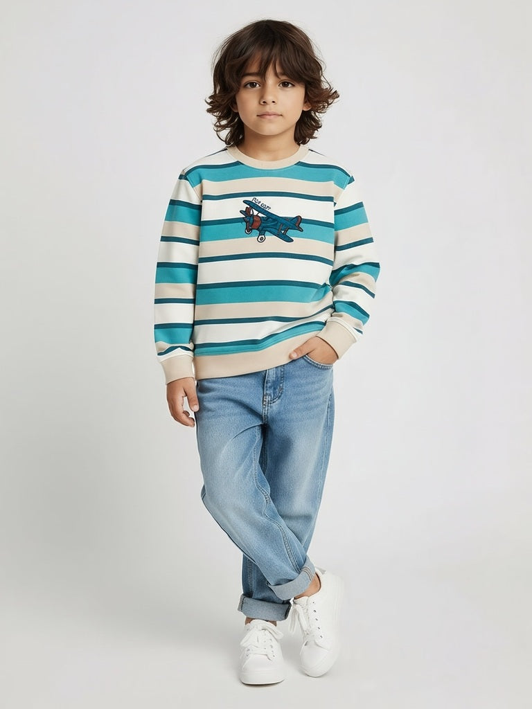 HOP Kids Multicolour Striped Cotton Sweatshirt