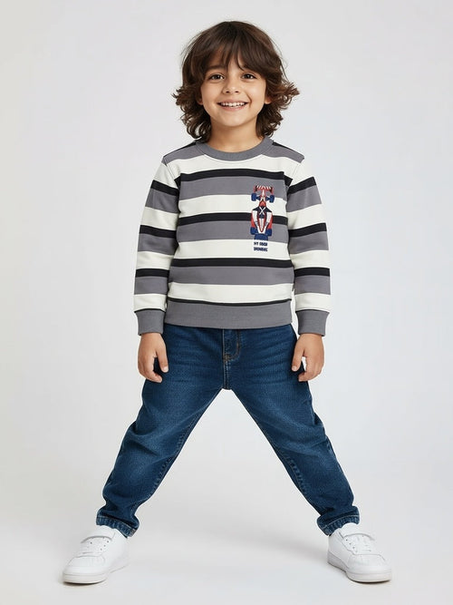 HOP Kids Grey Striped Cotton Sweatshirt