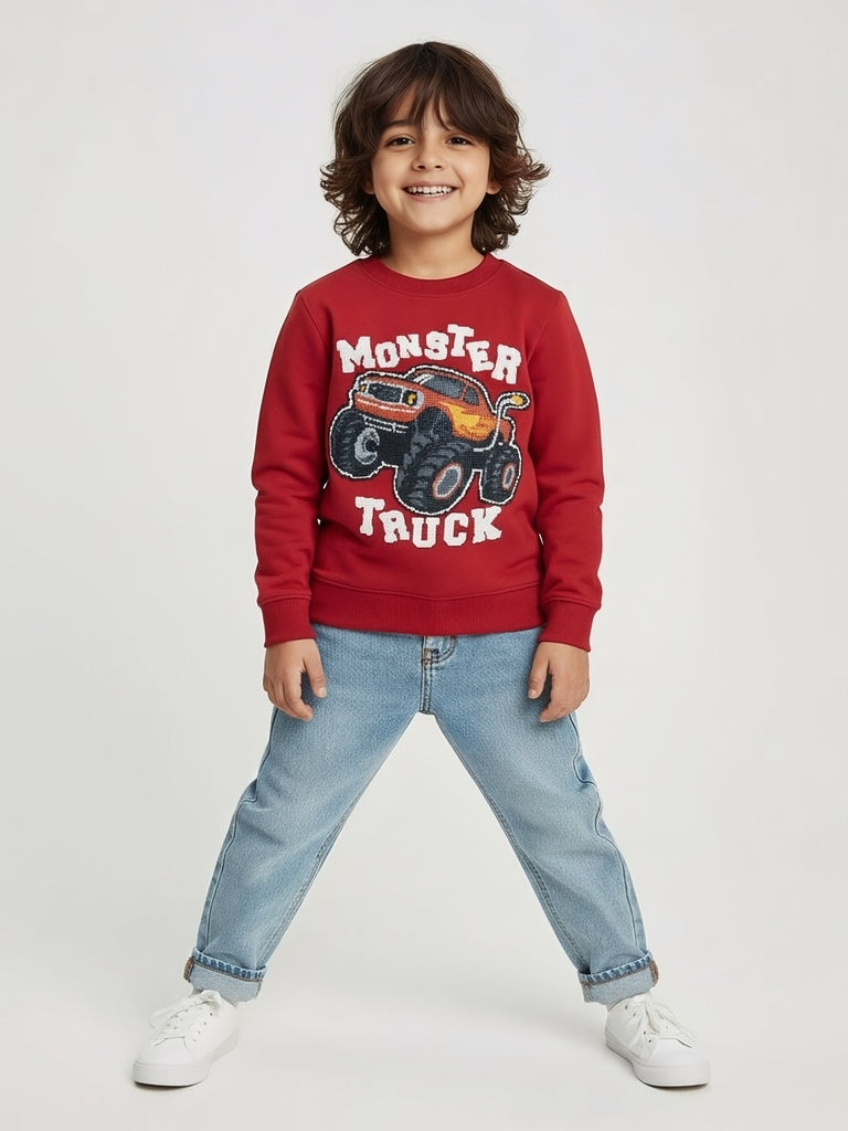 HOP Kids Red Truck Printed Cotton-Blend Sweatshirt
