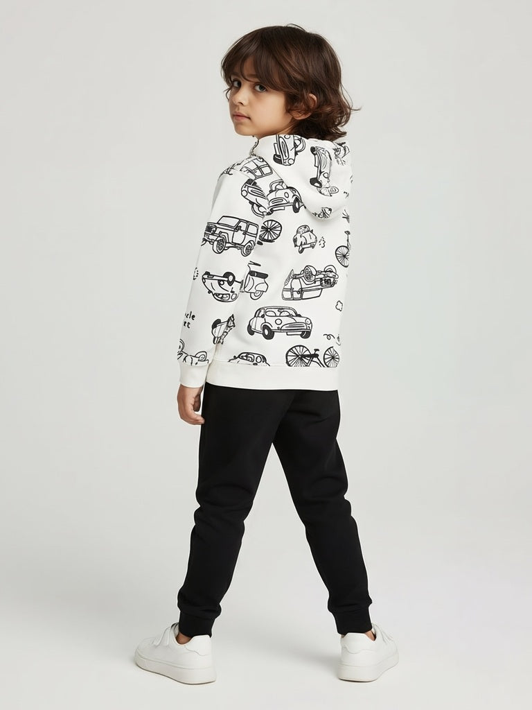 HOP Kids White Printed Cotton-Blend Hooded Jacket