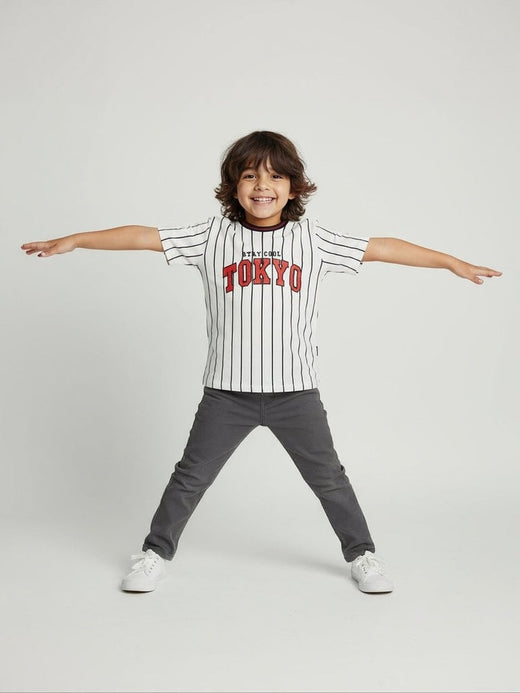HOP Kids White Striped Cotton T-Shirt