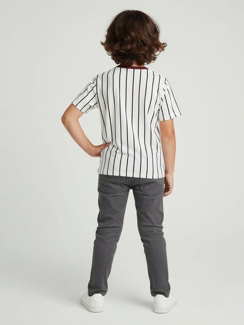HOP Kids White Striped Cotton T-Shirt