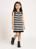 HOP Kids Black Striped Knit-Textured A-Line Dress