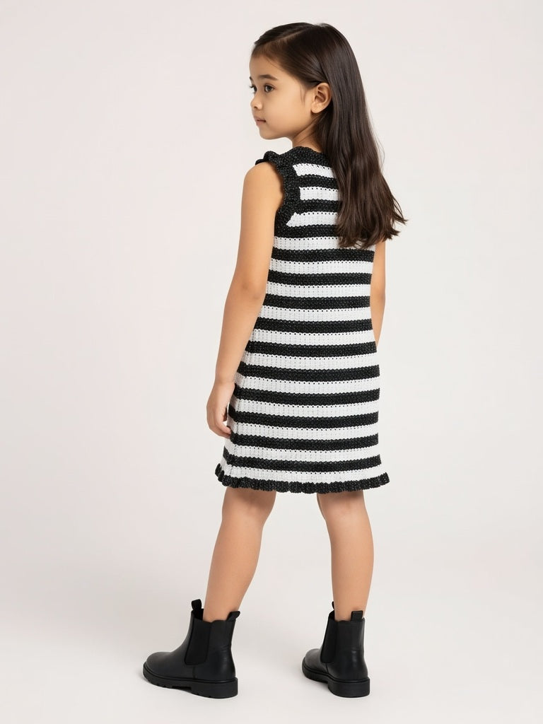 HOP Kids Black Striped Knit-Textured A-Line Dress