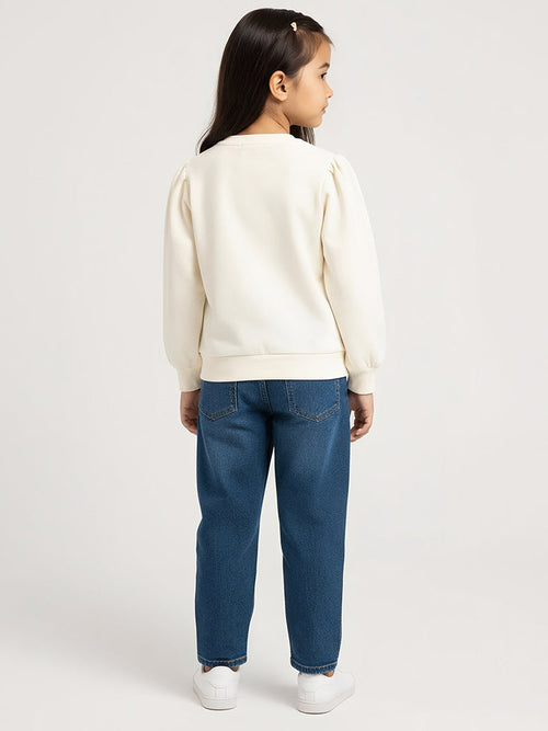 HOP Kids Cream Bow-Detailed Cotton-Blend Sweatshirt