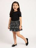 HOP Kids Black Sequin Embellished High-Rise Tiered Skirt