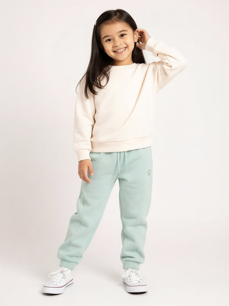 HOP Kids Mint Solid High-Rise Cotton-Blend Joggers