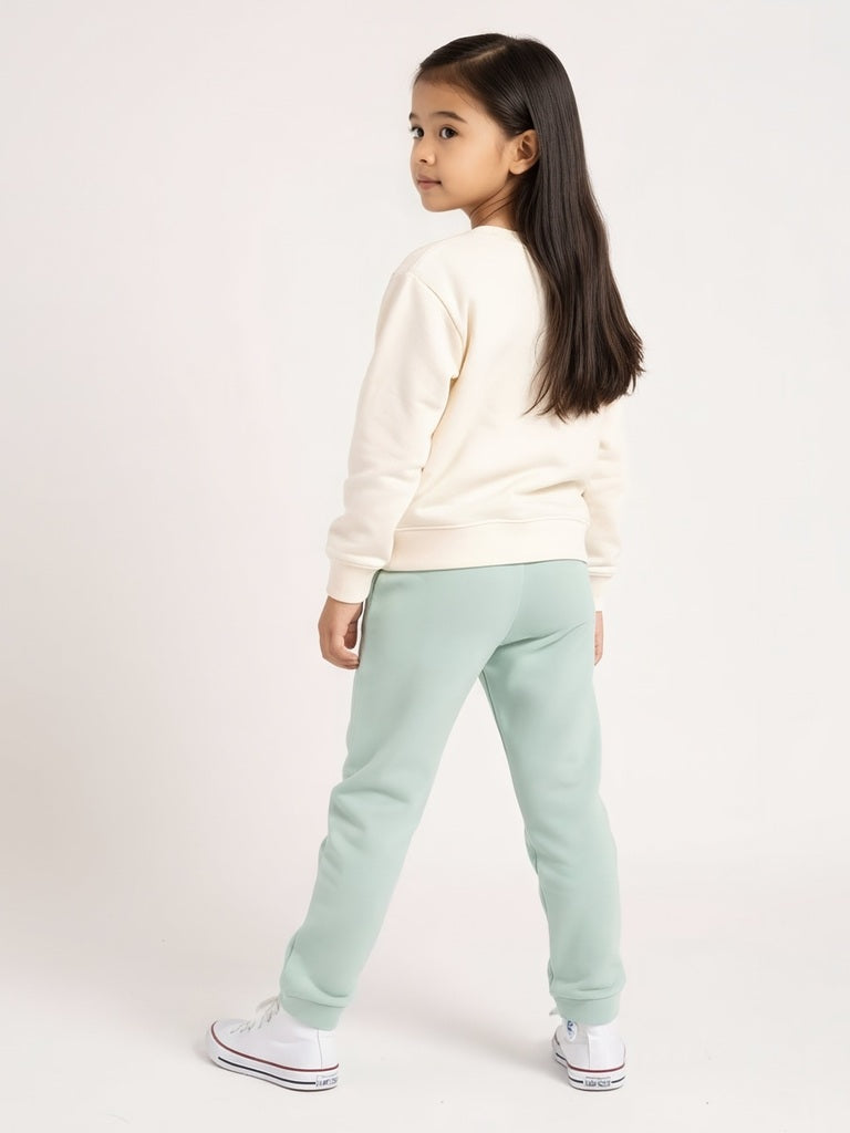 HOP Kids Mint Solid High-Rise Cotton-Blend Joggers