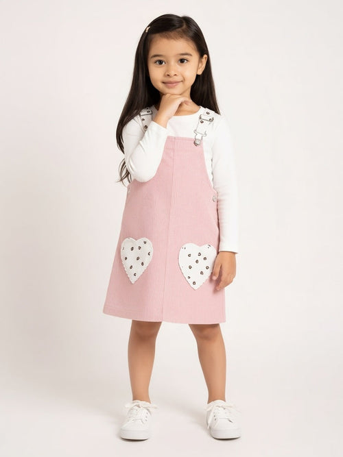 HOP Kids Pink Corduroy Pinafore with T-Shirt Set