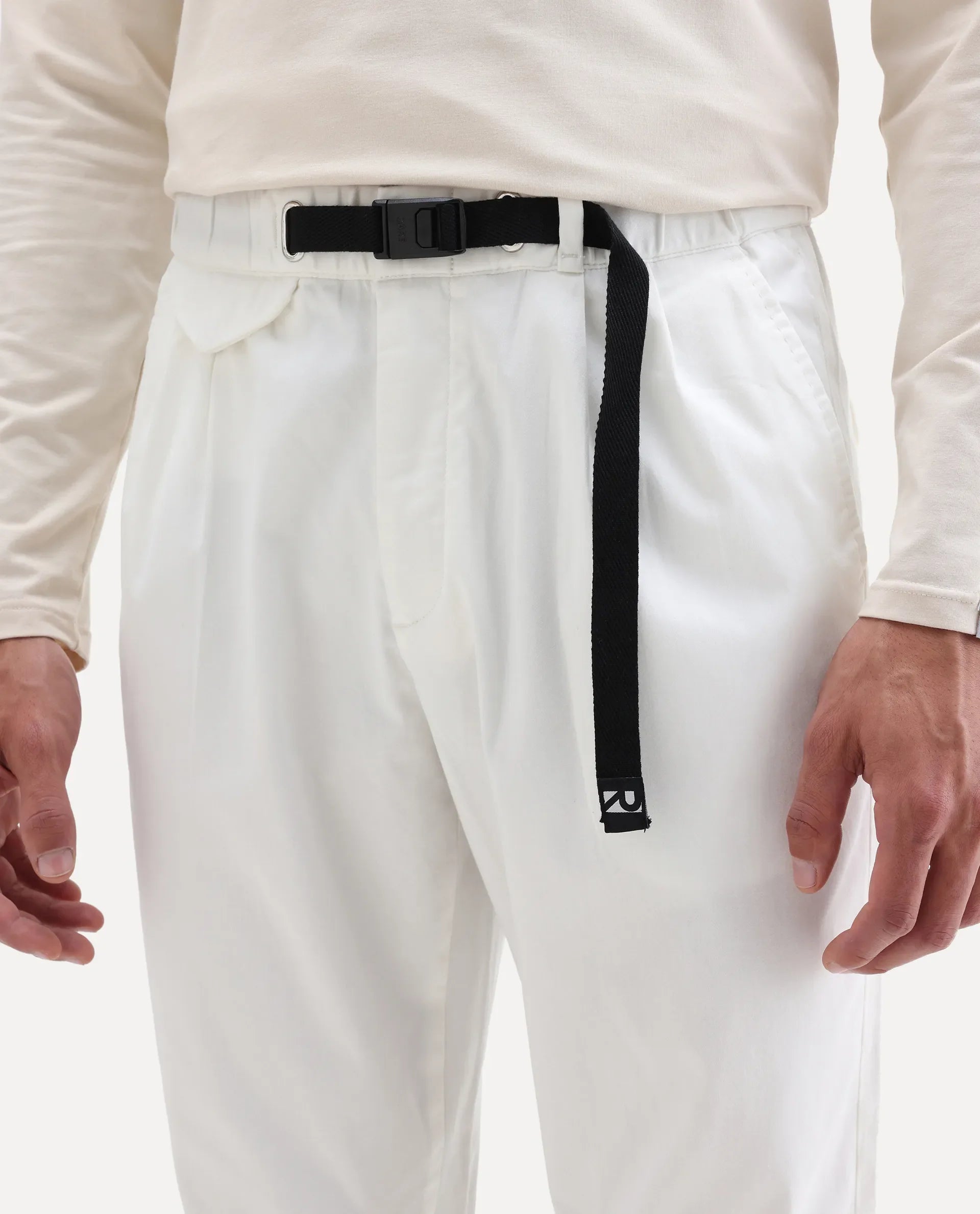 Rare Rabbit Men's Yocko White Cotton Blend Plain Baggy Fit Trouser