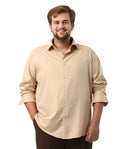 Rare Rabbit Men's Yok Big Beige Cotton Blend Fabric Full Sleeve Spread Collar Button Closure Regular Fit Plain Shirt