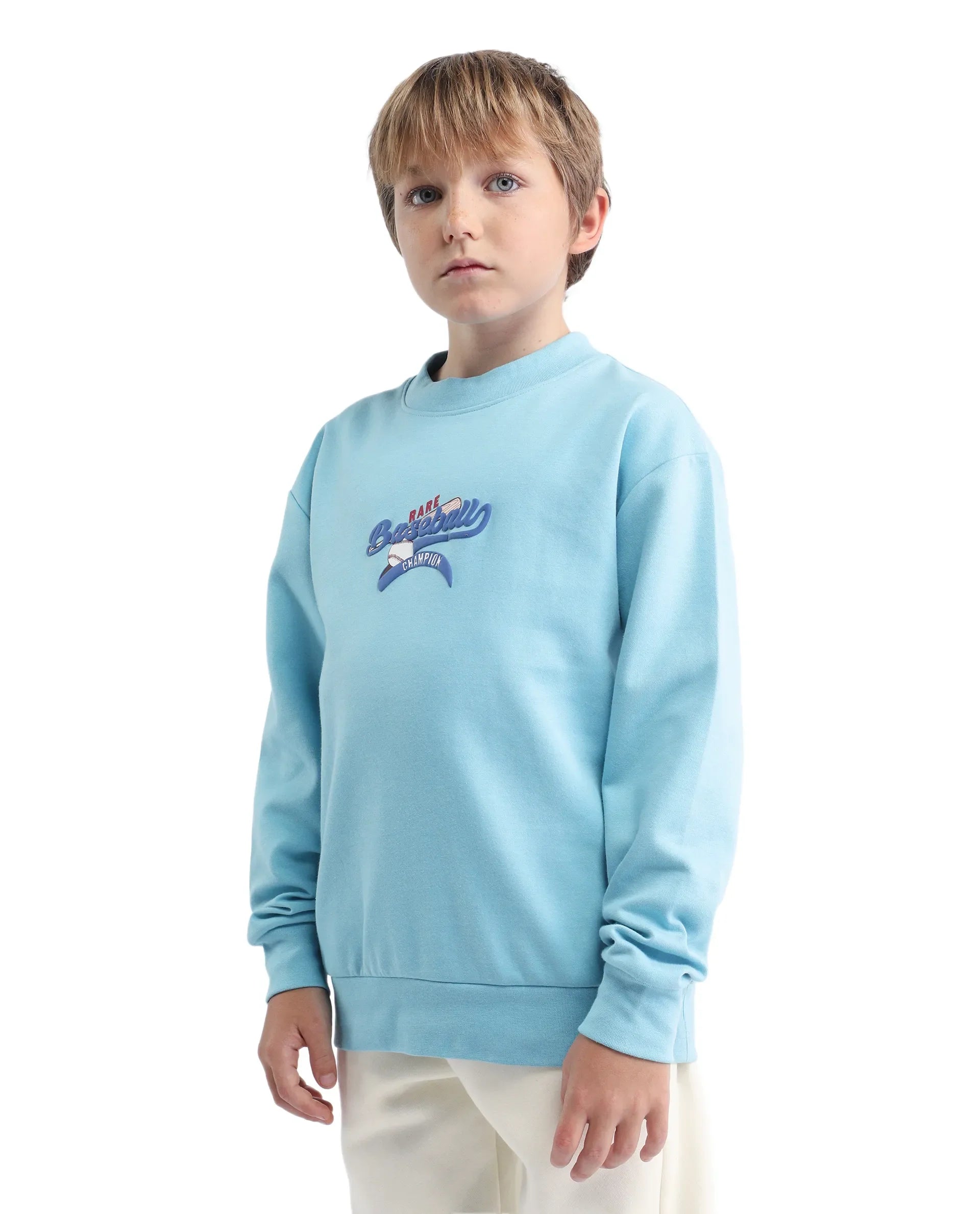 Rare Ones Kids Zeke Light Blue Cotton Blend Pull-On Closure Hd Print Full Sleeves Oversized Sweatshirt