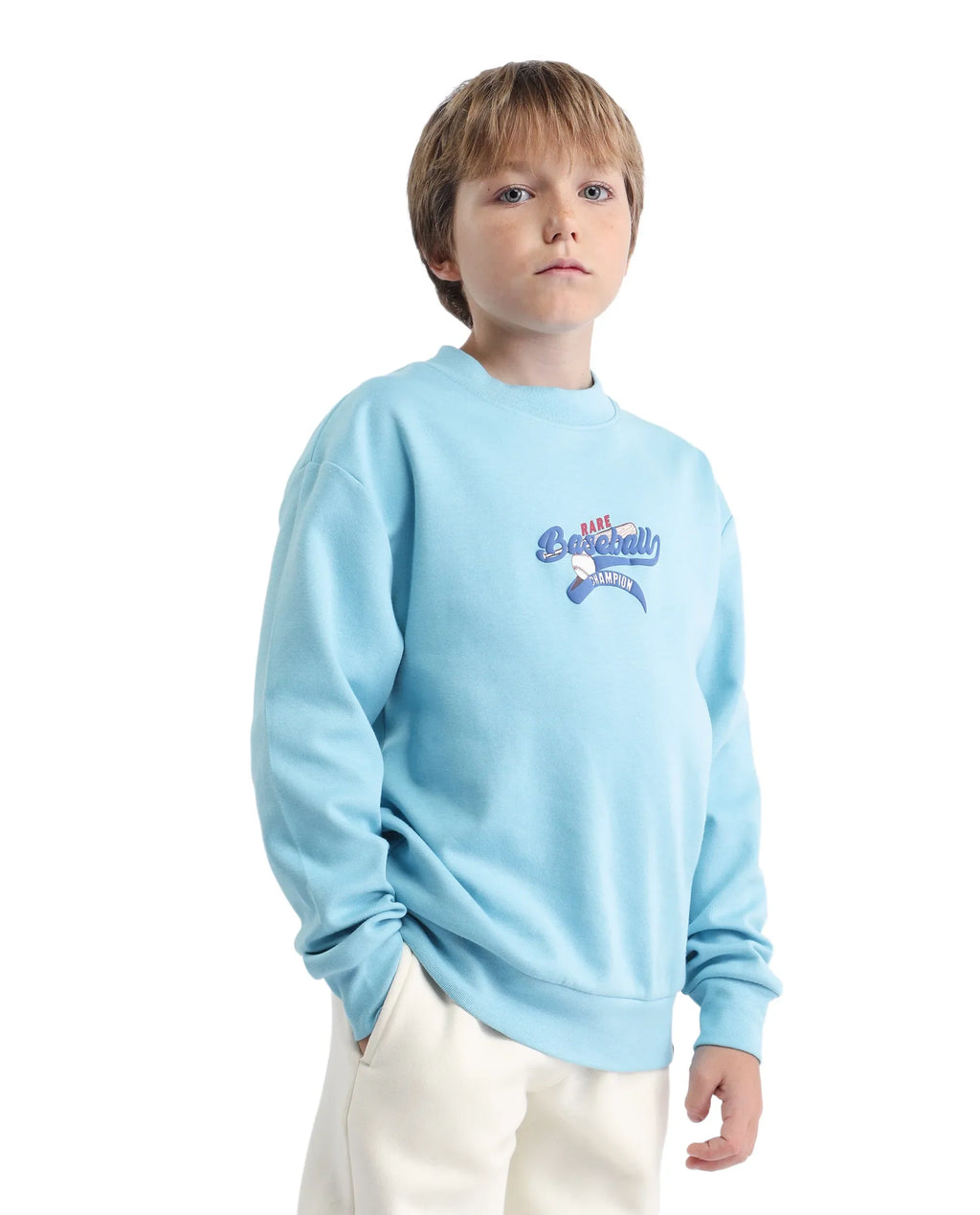 Rare Ones Kids Zeke Light Blue Cotton Blend Pull-On Closure Hd Print Full Sleeves Oversized Sweatshirt