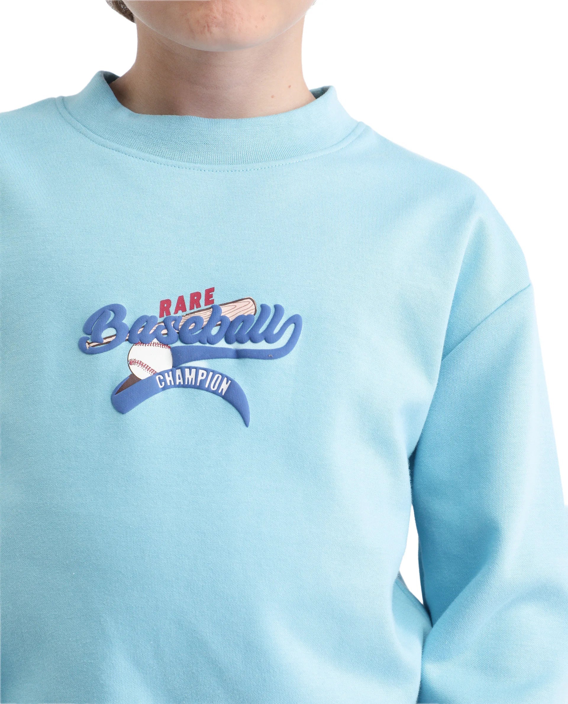 Rare Ones Kids Zeke Light Blue Cotton Blend Pull-On Closure Hd Print Full Sleeves Oversized Sweatshirt