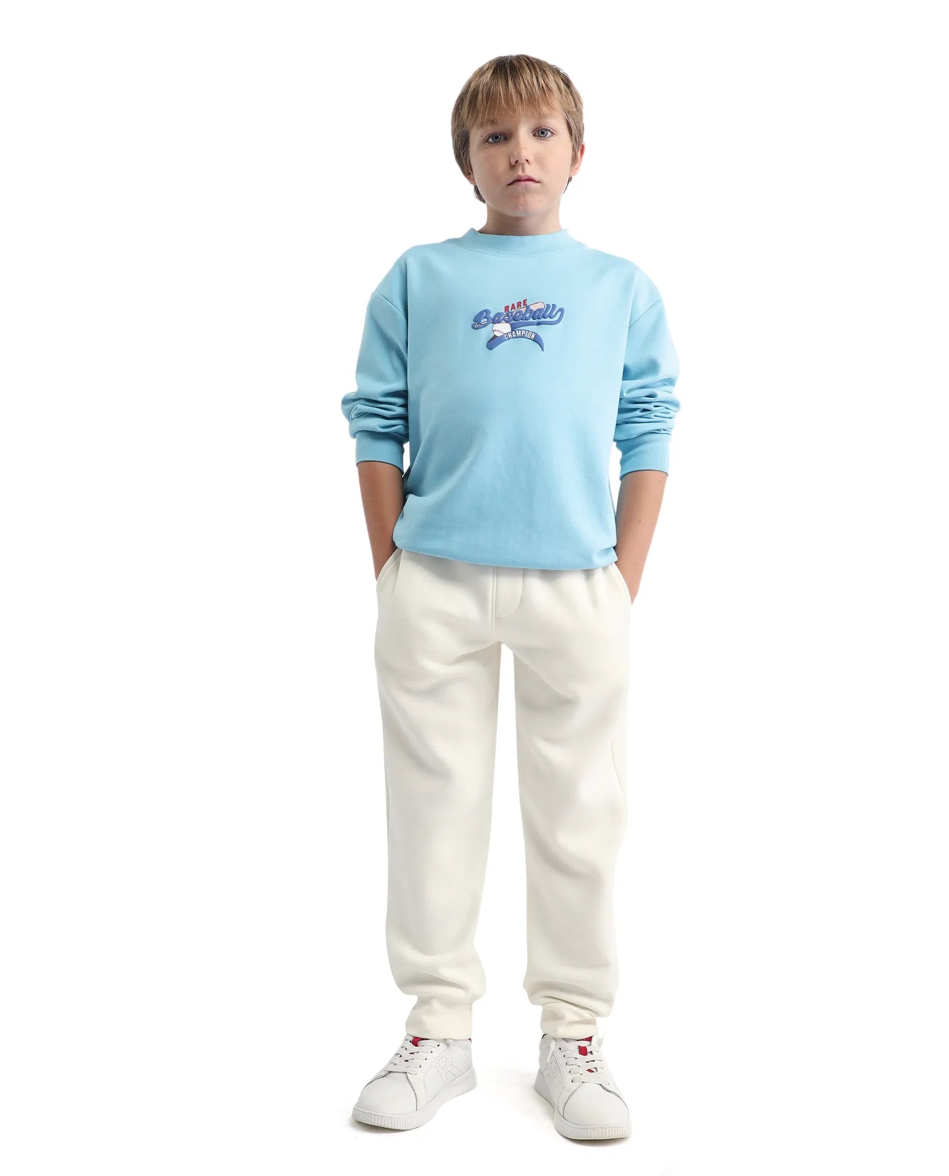 Rare Ones Kids Zeke Light Blue Cotton Blend Pull-On Closure Hd Print Full Sleeves Oversized Sweatshirt