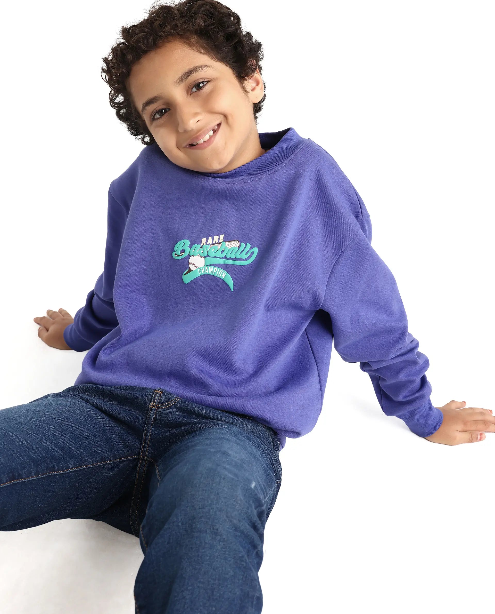 Rare Ones Kids Zeke Purple Cotton Blend Pull-On Closure Solid Full Sleeves Oversized Sweatshirt