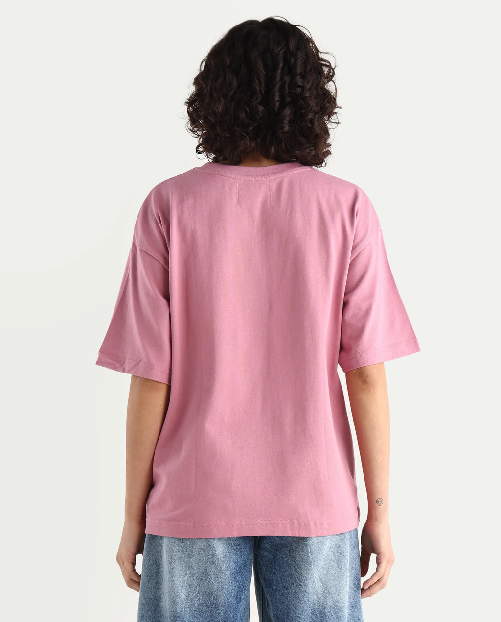 Rareism Women's Zelzo Pink Cotton Graphic Print Oversized T-Shirt