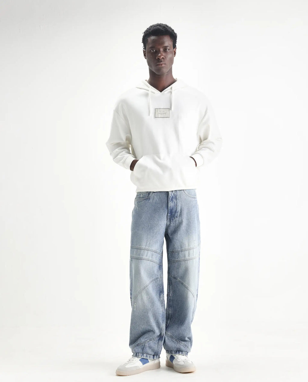 Rare Rabbit Men's Zeret Pastel Blue Cotton Plain Baggy Fit Jeans