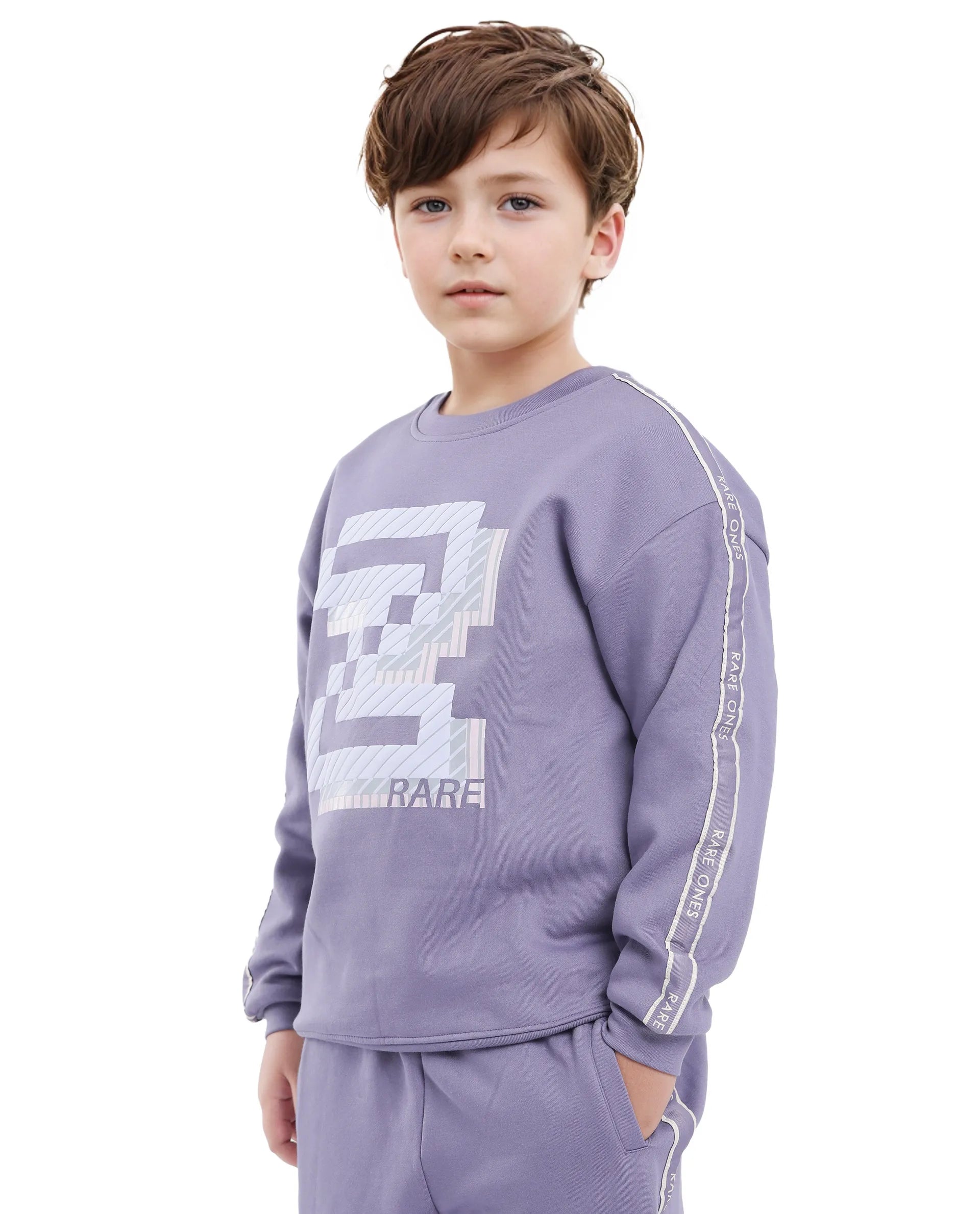 Rare Ones Kids Zet Light Purple Cotton Poly Full Sleeve Puff Print Sweatshirt