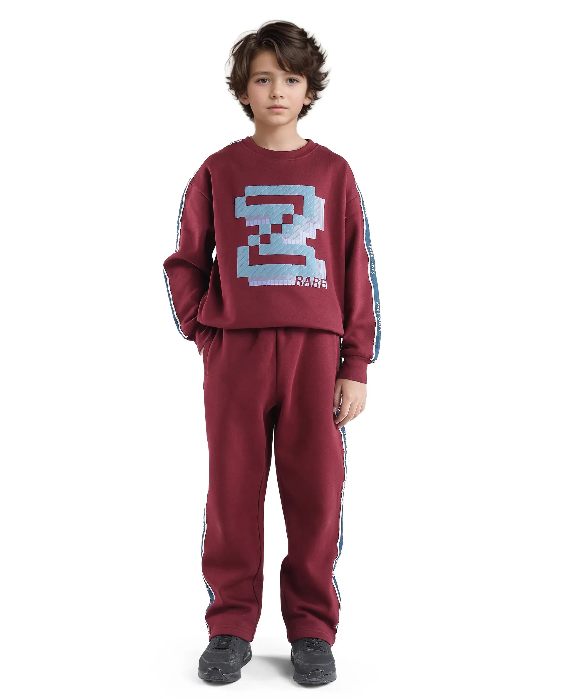 Rare Ones Kids Zeto Maroon Cotton Poly Applique Drawstring Closure Trackpant