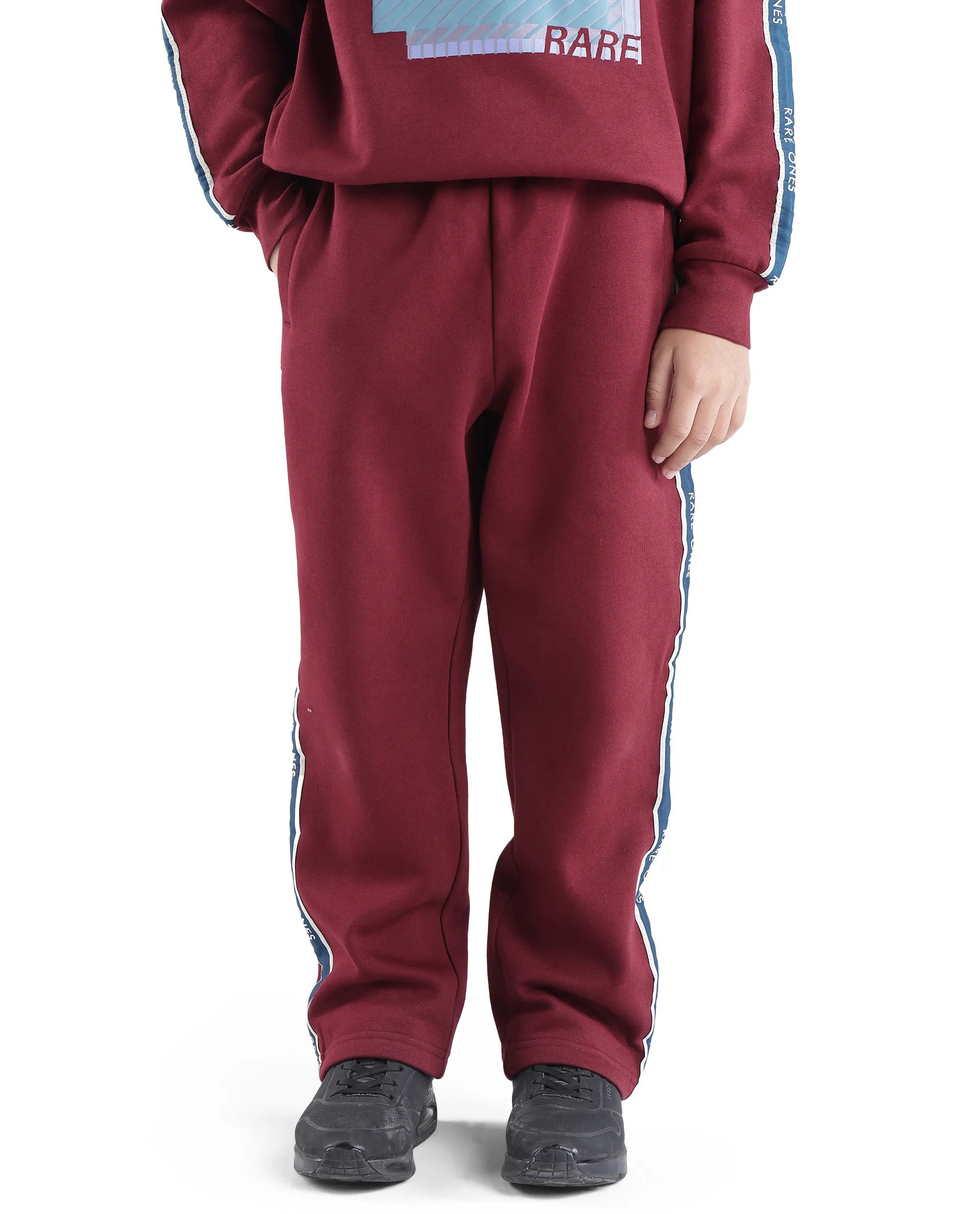 Rare Ones Kids Zeto Maroon Cotton Poly Applique Drawstring Closure Trackpant