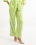 Rareism Women's Zie Yellow Polyester Striped Ankle Length Regular Fit Trouser