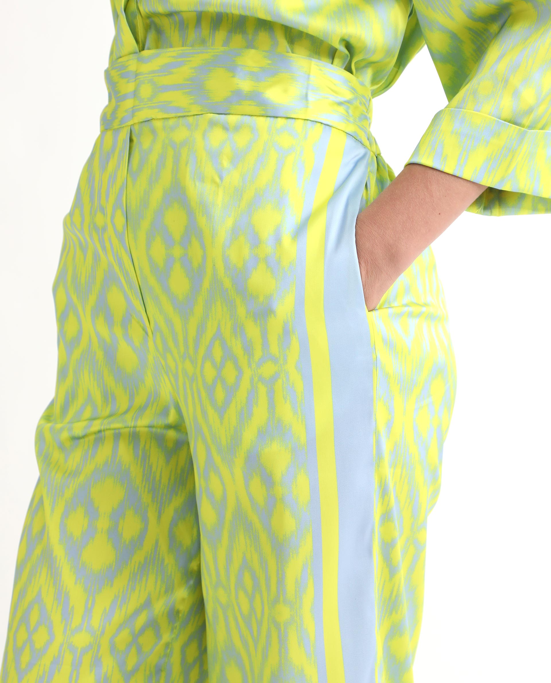 Rareism Women's Zie Yellow Polyester Striped Ankle Length Regular Fit Trouser