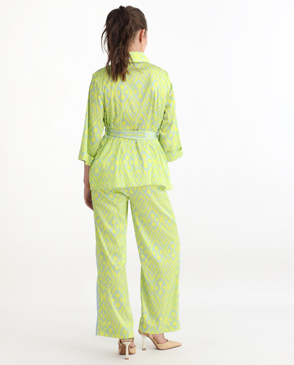 Rareism Women's Zie Yellow Polyester Striped Ankle Length Regular Fit Trouser