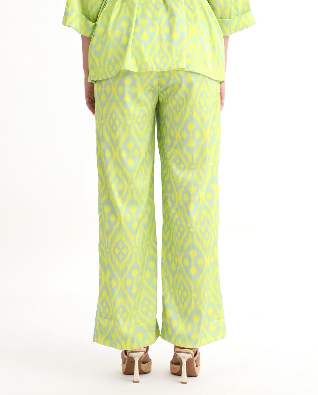 Rareism Women's Zie Yellow Polyester Striped Ankle Length Regular Fit Trouser