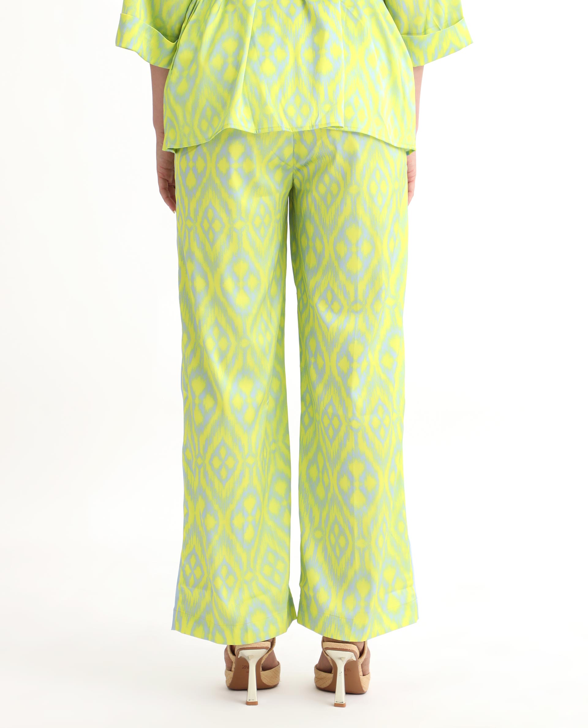 Rareism Women's Zie Yellow Polyester Striped Ankle Length Regular Fit Trouser
