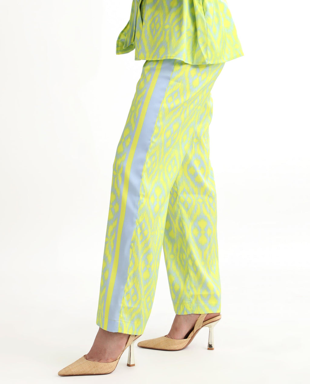 Rareism Women's Zie Yellow Polyester Striped Ankle Length Regular Fit Trouser