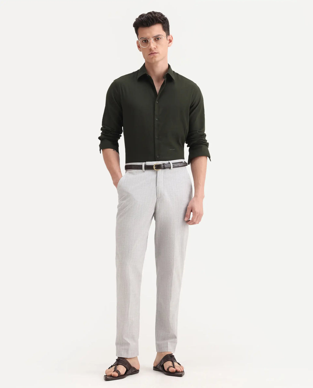 Rare Rabbit Men's Zimba Grey Polyester Blend Striped Print Straight Fit Trouser