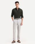 Rare Rabbit Men's Zimba Grey Polyester Blend Striped Print Straight Fit Trouser