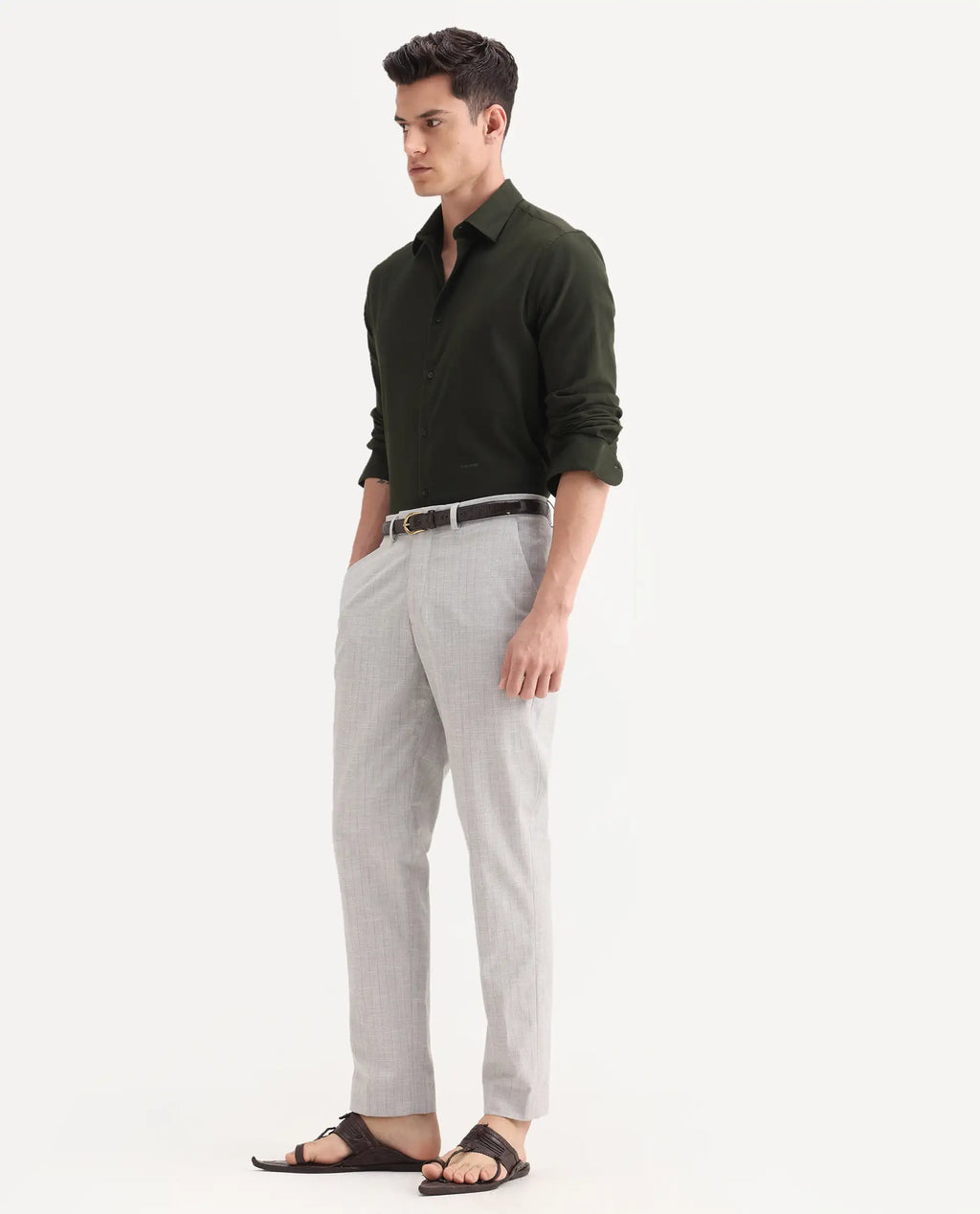 Rare Rabbit Men's Zimba Grey Polyester Blend Striped Print Straight Fit Trouser