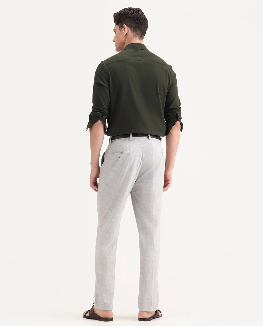 Rare Rabbit Men's Zimba Grey Polyester Blend Striped Print Straight Fit Trouser