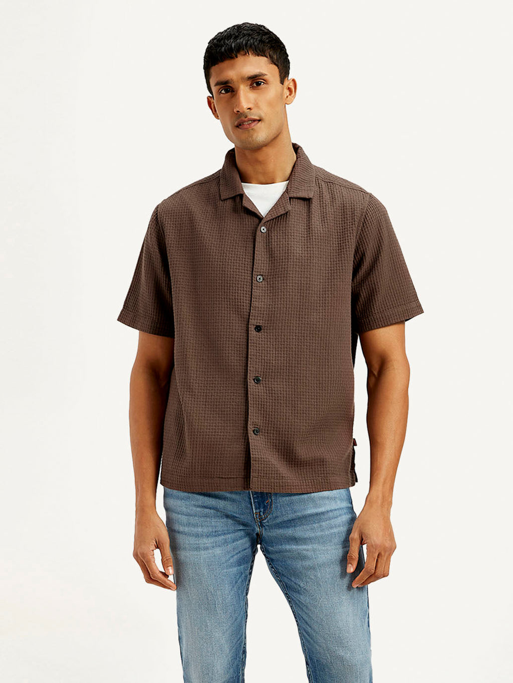 Men's Resort Collar Textured Relaxed Fit Shirt