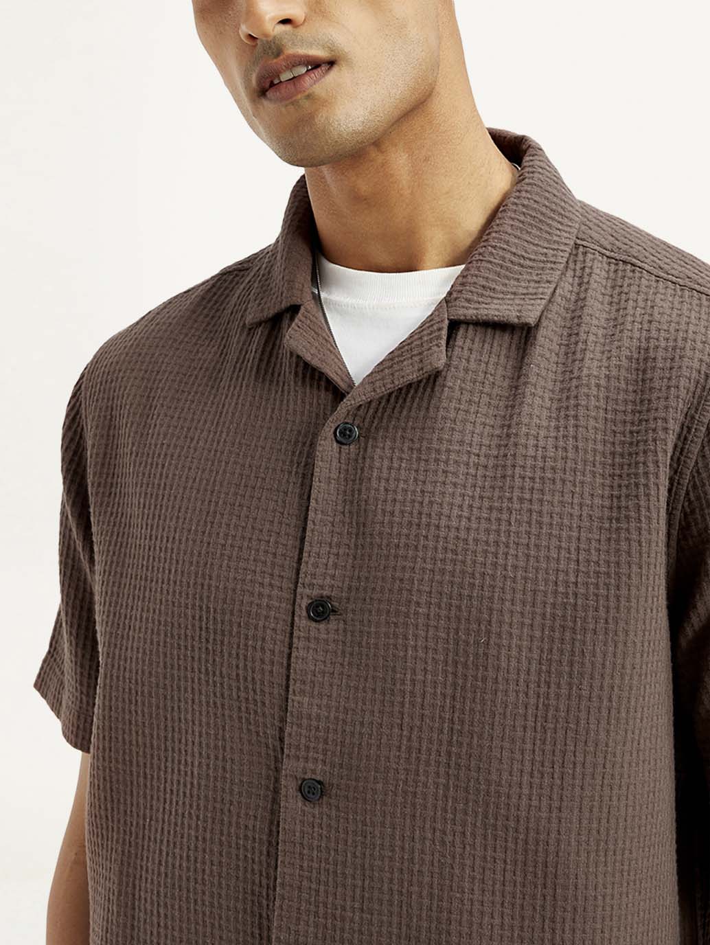 Men's Resort Collar Textured Relaxed Fit Shirt