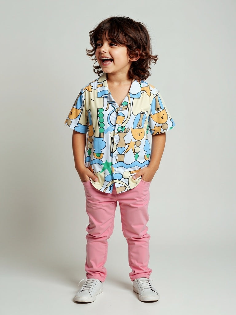 HOP Kids Blue Animal Printed Shirt