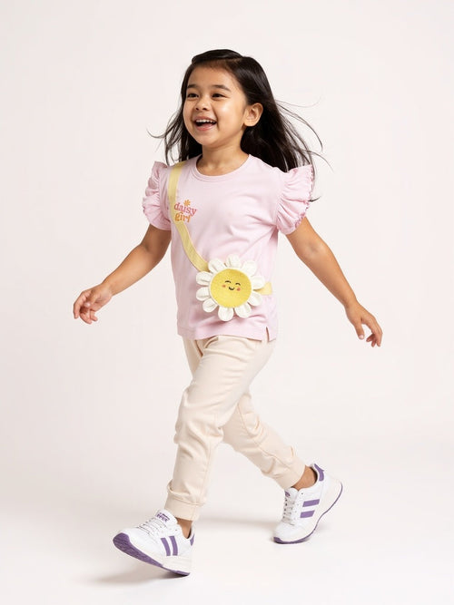 HOP Kids Pink Floral Design Cotton Top