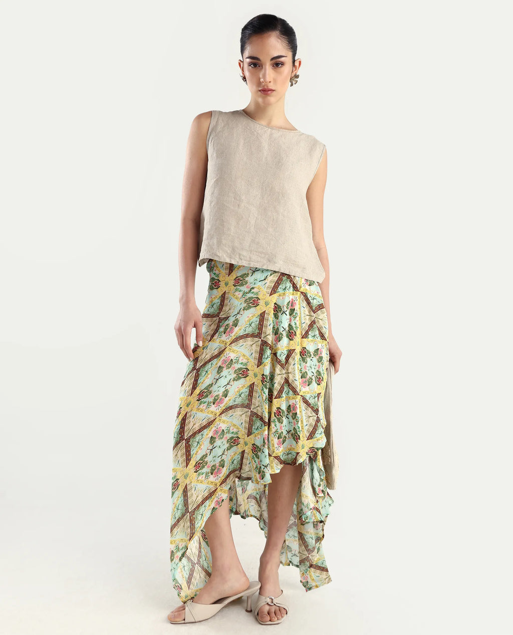 Rareism Women's Archibal-B Multi Rayon Abstract Print Maxi Fit And Flare Skirt