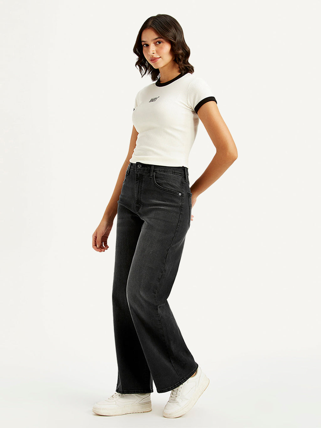 Women's Charcoal Grey Mile High Wide Leg Fit High Rise Jeans