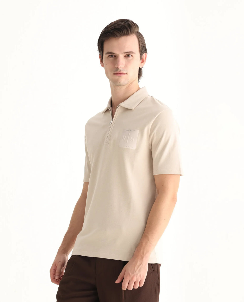 Rare Rabbit Men's Berner Beige Cotton Blend Graphic Print Regular Fit Half Sleeve Polo