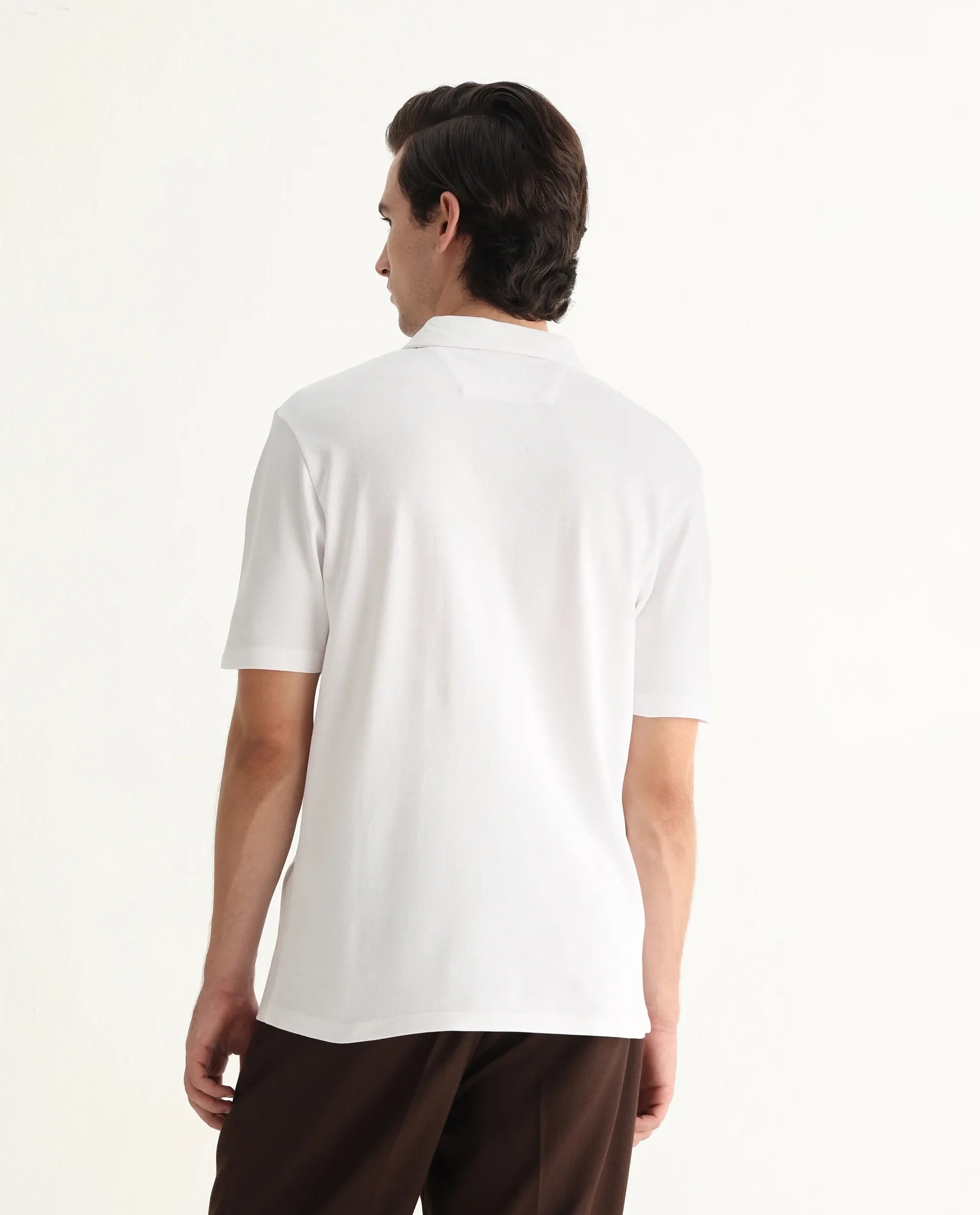 Rare Rabbit Men's Berner White Cotton Blend Graphic Print Regular Fit Half Sleeve Polo